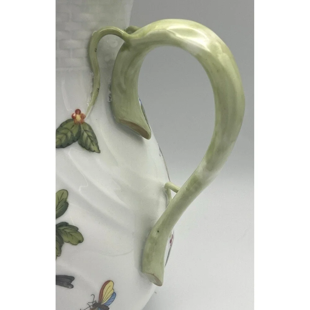 Herend Rothschild Bird Coffee Pot 6‎ 5/8 in Pink Rose Lid Butterflies Necklace